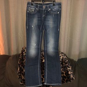 Dark wash, embellished, fabric detailed jeans